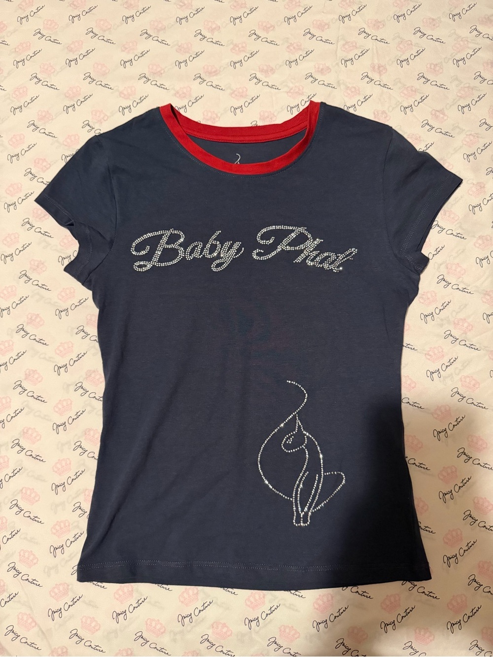 Baby Phat Navy Tee with Rhinestone Logo (2 available sizes Medium and Large)